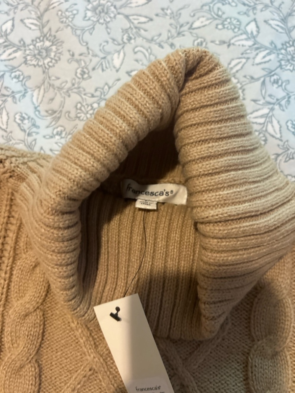 Francesca's Collections Camel Cable-Knit Turtleneck Sweater Dress - Picture 4 of 6